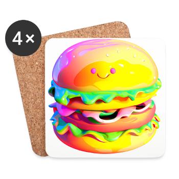Hamburger kawaii coloré - Dessous de verre (lot de 4) - blanc - Devant