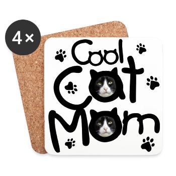 Maman chat cool - Dessous de verre (lot de 4) - blanc - Devant