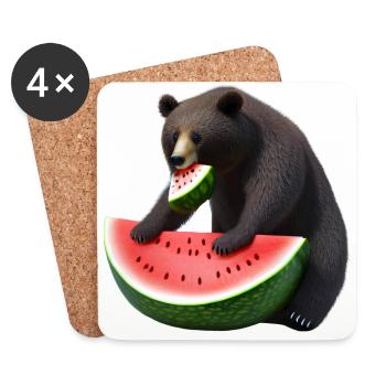 Bär mit Wassermelone - Untersetzer (4er-Set) - Weiß - Vorne