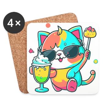 The casual cat: sunglasses and cocktail - Coasters (set of 4) - white - Front
