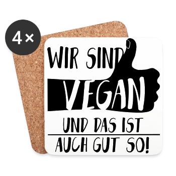 Vegan Gut so Daumen hoch SabineVegan HerzAufShirt - Untersetzer (4er-Set) - Weiß - Vorne