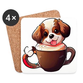 Zeige deine Liebe zu Hunden und Kaffee - Untersetzer (4er-Set) - Weiß - Vorne