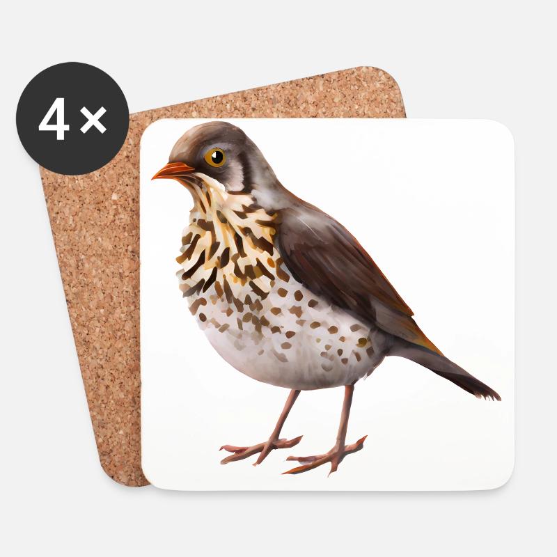 Grive oiseau - Dessous de verre (lot de 4) - blanc