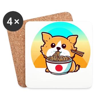 Le chien mange des nouilles ramen - Dessous de verre (lot de 4) - blanc - Devant