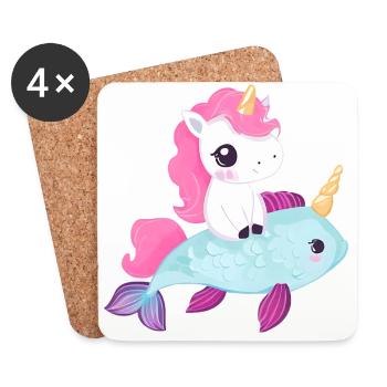 La licorne monte sur le poisson - Dessous de verre (lot de 4) - blanc - Devant
