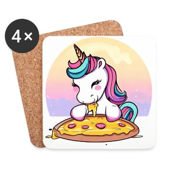 Einhorn isst Pizza im Sonnenuntergang - Untersetzer (4er-Set) - Weiß - Vorne