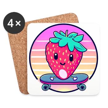 Strawberry skateboard in sunset - Coasters (set of 4) - white - Front