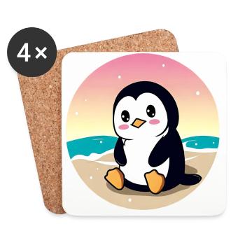 Pingouin de plage au coucher du soleil - Dessous de verre (lot de 4) - blanc - Devant