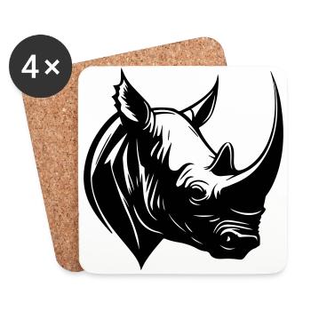 Rhinoceros Animal Head - Coasters (set of 4) - white - Front