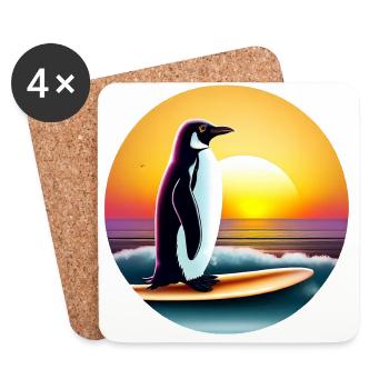 Pinguin Surfer - Untersetzer (4er-Set) - Weiß - Vorne