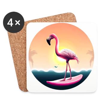 Surfing flamingo in sunset - Coasters (set of 4) - white - Front