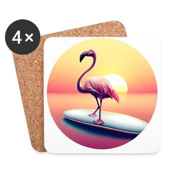 Surfing flamingo in sunset - Coasters (set of 4) - white - Front
