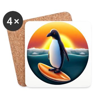 Pinguin Surfer - Untersetzer (4er-Set) - Weiß - Vorne