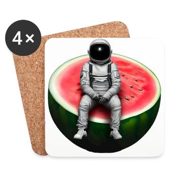 Astronaute sur pastèque - Dessous de verre (lot de 4) - blanc - Devant