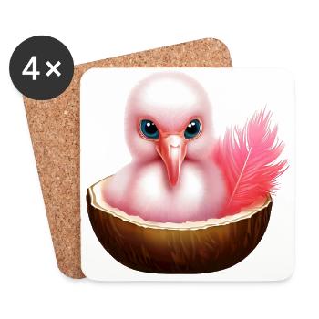 Flamant rose de noix de - Dessous de verre (lot de 4) - blanc - Devant
