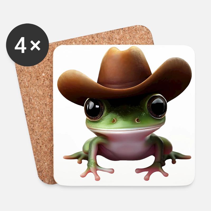 Cowboy Frosch - Untersetzer (4er-Set) - Weiß