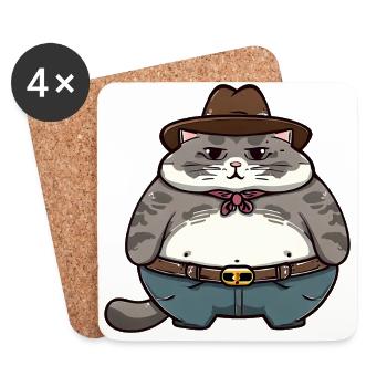 Gros chat cowboy - Dessous de verre (lot de 4) - blanc - Devant