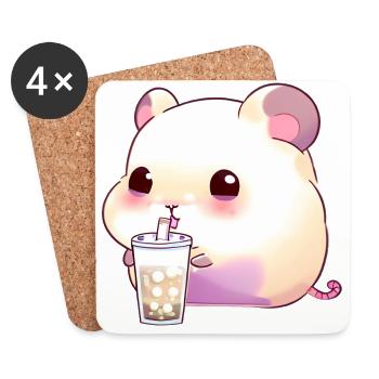 Hamster Kawaii avec thé à bulles - Dessous de verre (lot de 4) - blanc - Devant