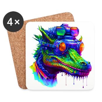 Crocodile, animal de la collection Cyber Squad - Dessous de verre (lot de 4) - blanc - Devant