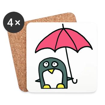 Pinguin mit Regenschirm - Untersetzer (4er-Set) - Weiß - Vorne