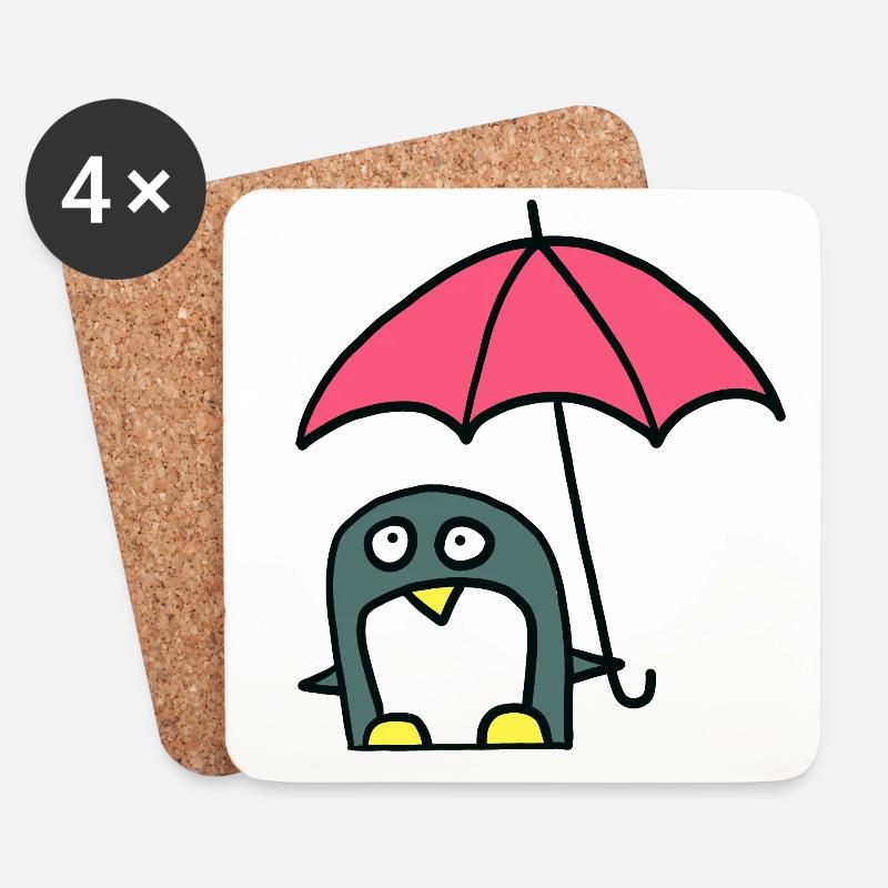 Pinguin mit Regenschirm - Untersetzer (4er-Set) - Weiß