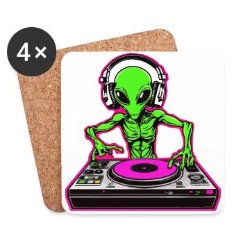 Unheimlich cool: Neon Alien-DJ für deine Party - Untersetzer (4er-Set) - Weiß - Vorne