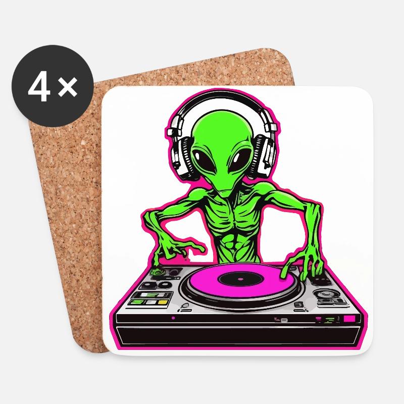 Unheimlich cool: Neon Alien-DJ für deine Party - Untersetzer (4er-Set) - Weiß