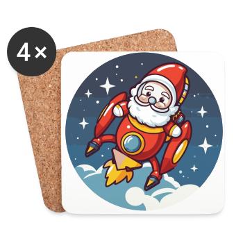 Weihnachtsmann Rakete Comic Weihnachten - Untersetzer (4er-Set) - Weiß - Vorne