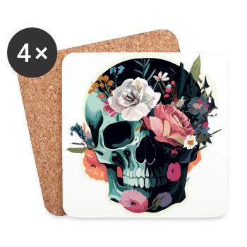 Crâne humain et fleurs 36 - Dessous de verre (lot de 4) - blanc - Devant