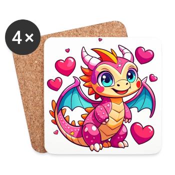 Dragon coloré - Dessous de verre (lot de 4) - blanc - Devant