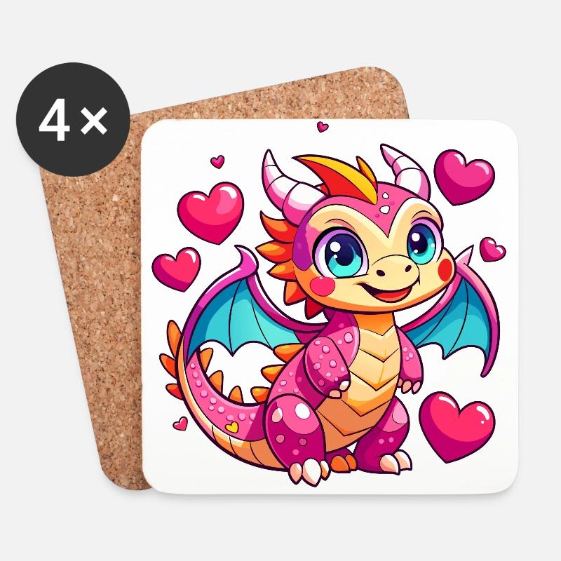 Farbenfroher Drache - Untersetzer (4er-Set) - Weiß