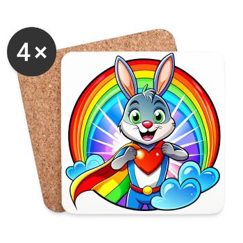Superhelden Hase - Untersetzer (4er-Set) - Weiß - Vorne