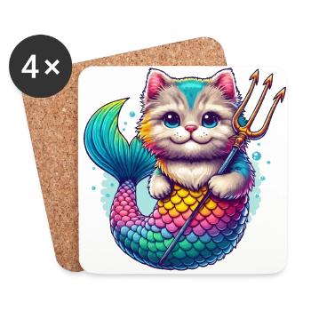 THE COLORFUL ADVENTURE OF A MERMAID KITTEN, CAT - Coasters (set of 4) - white - Front