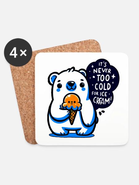 It is never too cold for icecream - Coasters (set of 4) - white