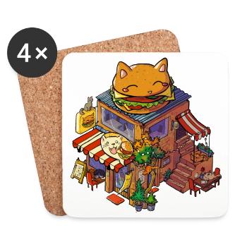 Katzen Burger Shop - Cat Town - Coasters (set of 4) - white - Front