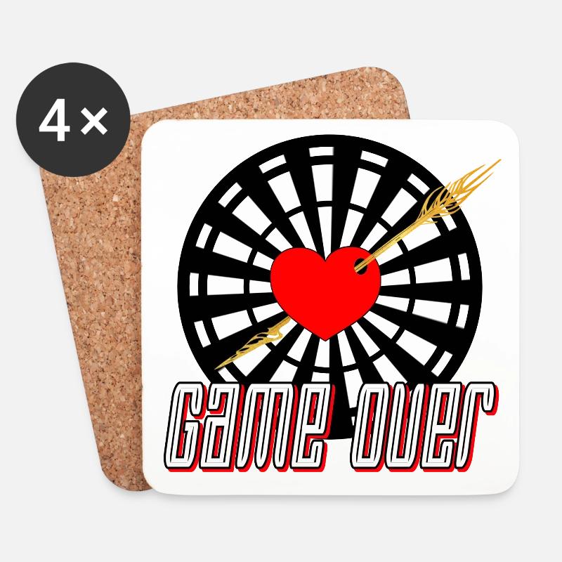 Dartscheibe mit Pfeil im Herz Game over - Untersetzer (4er-Set) - Weiß