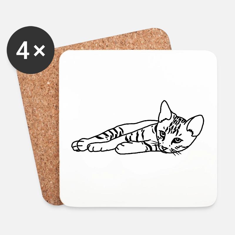 Bengalkatze, Bengal, Katze, Zeichnung, Geschenk - Untersetzer (4er-Set) - Weiß
