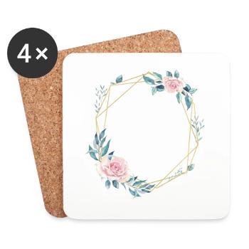 Blumen Geometrisch Blau Rosa personalisierbar - Untersetzer (4er-Set) - Weiß - Vorne