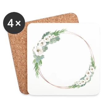 Rosegold Gruen Weiss Blumenkranz personalisierbar - Untersetzer (4er-Set) - Weiß - Vorne