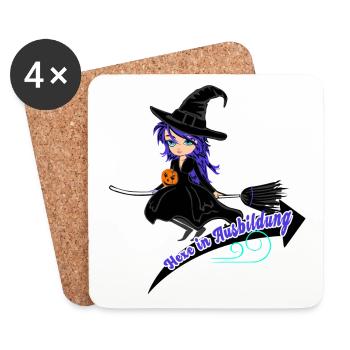 sorcière volante en formation Halloween Design - Dessous de verre (lot de 4) - blanc - Devant