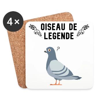 Oiseau de légende: le pigeon (typo noire) - Dessous de verre (lot de 4) - blanc - Devant
