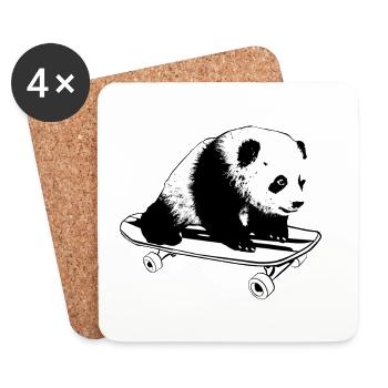 Panda monte sur la planche à roulettes design amusant pour les enfants - Dessous de verre (lot de 4) - blanc - Devant