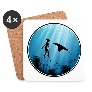Plongeurs et raies manta gratuits - Dessous de verre (lot de 4) - blanc - Devant