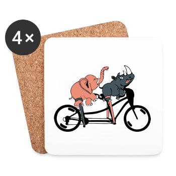An elephant and a rhinoceros ride a bicycle - Coasters (set of 4) - white - Front