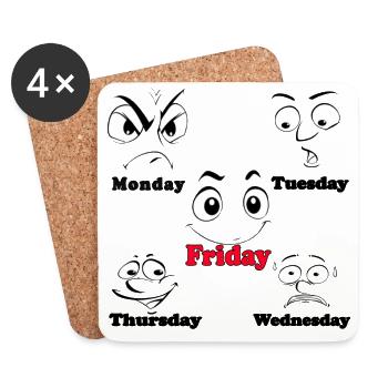 My Working Week funny fun Faces - Coasters (set of 4) - white - Front