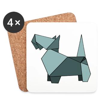 Hund Hunde Hündchen Sticker ORIGAMI - Untersetzer (4er-Set) - Weiß - Vorne
