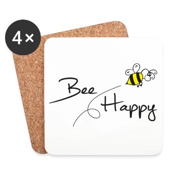 Bee Happy Spruch Geschenk Umweltschutz Imker - Untersetzer (4er-Set) - Weiß - Vorne