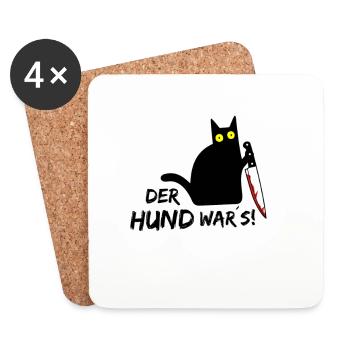 Katze mit Messer - Böse Katze - Der Hund wars - Untersetzer (4er-Set) - Weiß - Vorne