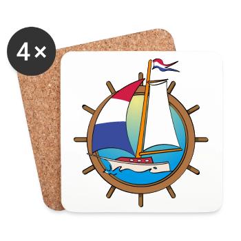 Illustration of a sailboat with Dutch flag - Coasters (set of 4) - white - Front