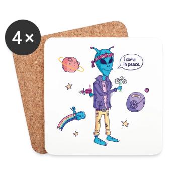 Ich komme in Frieden Hippie Alien - Untersetzer (4er-Set) - Weiß - Vorne